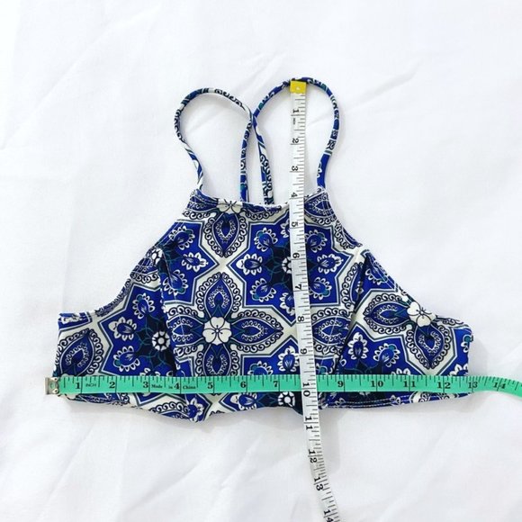 Beach Riot X Stone Cold Fox Blue Floral High Neck Strappy Boho Bikini Top XS - Picture 8 of 9